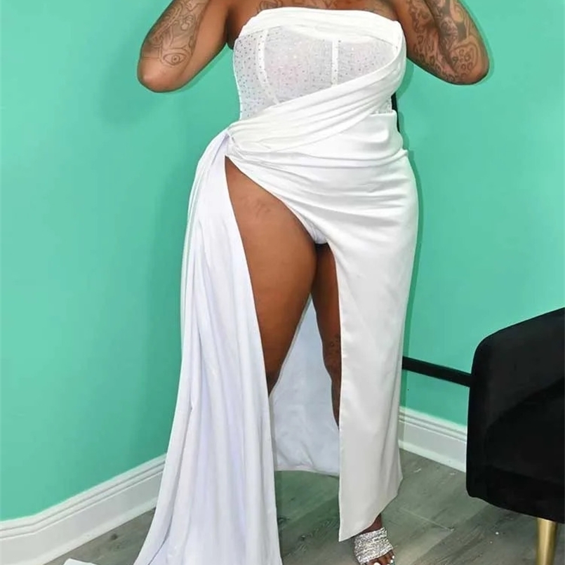 Long Dresses Woman Summer Strapless White Dress for Women Elegant Party Side Slit Curve Plus Size Evening Dress Sexy 240810