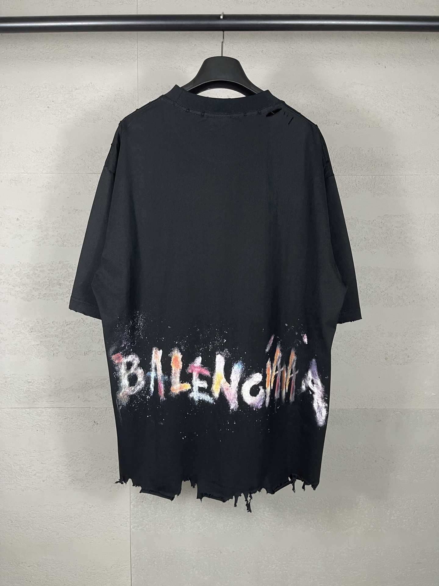 Highquality Correct Version b Brand 25ss Style Back Letter Colorful Handpainted Graffiti Distred Short Sleeve Tshirt