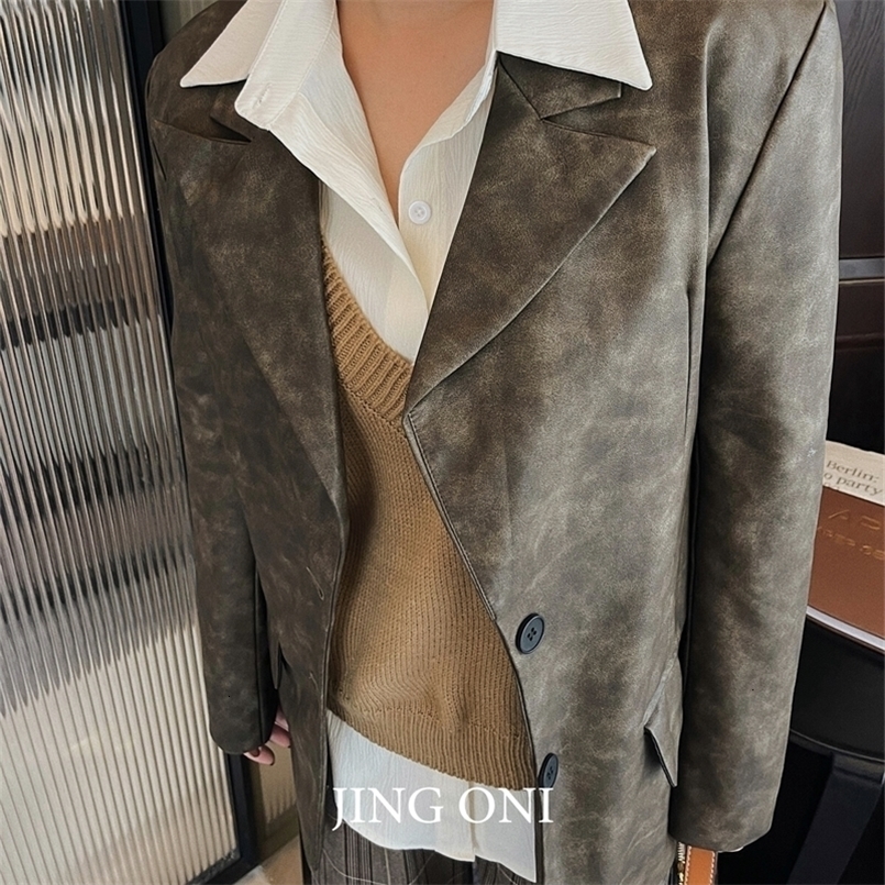 Leather jacket womens clothing jacket 90s retro Y2k autumn elegant Korean fashion winter pilot oversized trench 240824