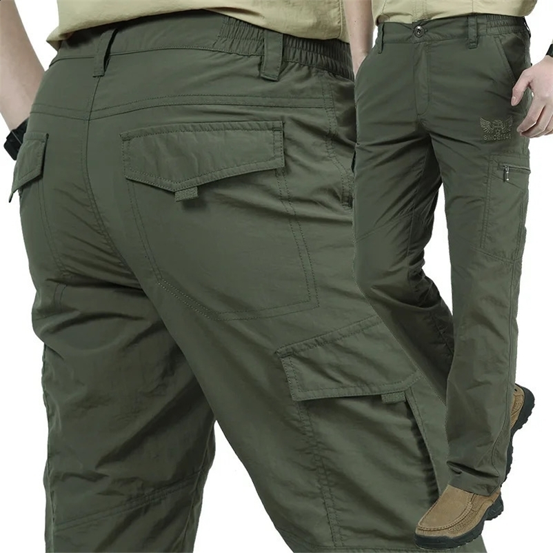 Mens Army Military Cargo Pants Summer Spring Casual Waterproof Breathable Quick Dry Thin Trousers Joggers Tactical Work Pants 240809