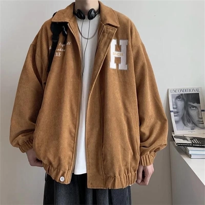 Men's Jackets Corduroy embroidered jacket men's spring autumn sports varsity jacket Korean trend Hong Kong style Japan Harajuku hip hop ja