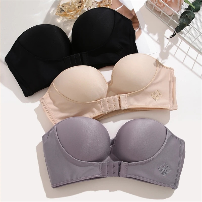 Front Closure Bras For Women Push Up Strapless Bra Seamless Brassiere Soft Underwear Female Sexy Invisible Lingerie Intimate 240929