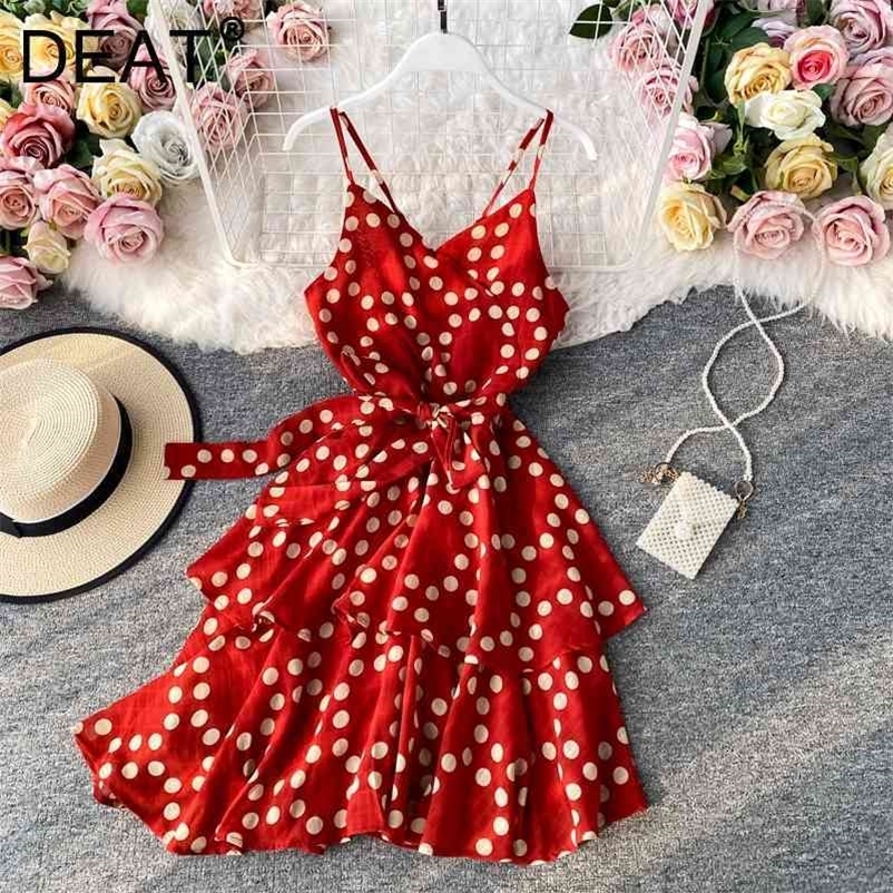 DEAT Women Vacation Beach Sling Dress V-Neck Sleeveless Arrivals Lady Sexy Fashion Spring Summer 11D1728 210709