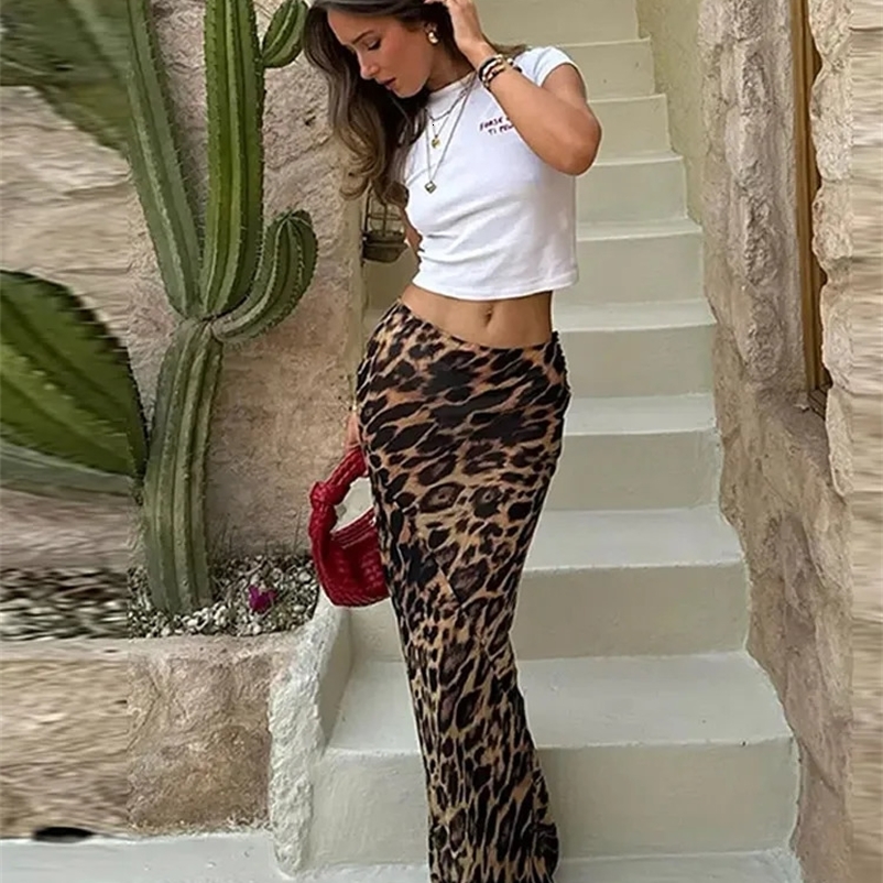 Vintage Leopard Print Women Half Skirt Slim Hip Package Zipper Female Skirts Spring Summer Elegant Office Lady Streetwear 240513
