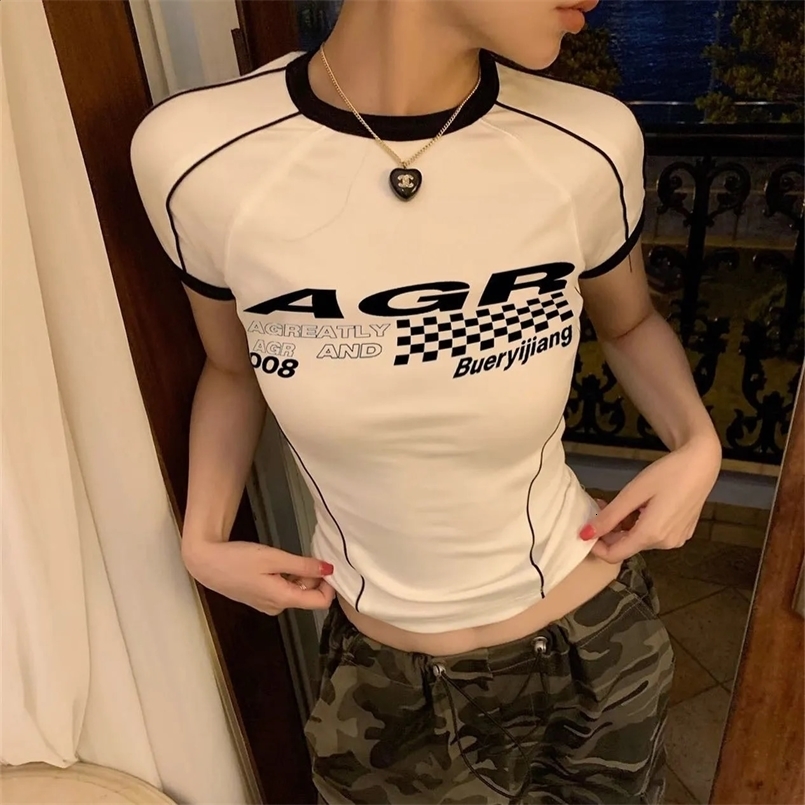 Vintage Clothes Emo Aesthetic Women Letter Printing Gothic Crop Top Streetwear Grunge Baby Tee Casual Short Sleeve T-Shirt Y2k 240816