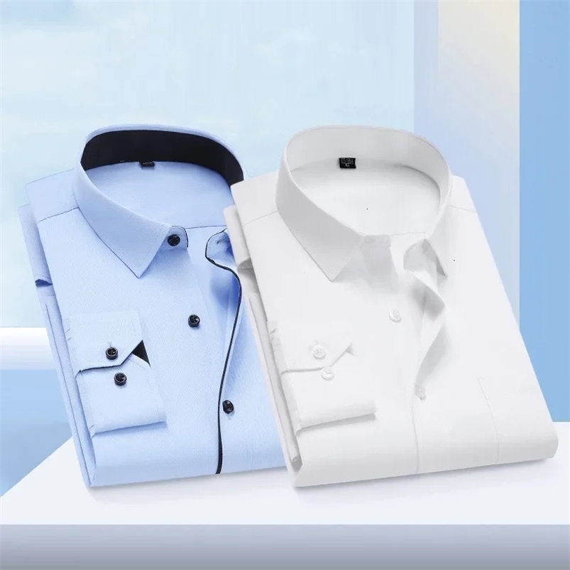 Plus Size Mens Long-Sleeved White Shirt Solid Color Professional Top Obesity Cardigan Shirt Business Casual Daily 250207