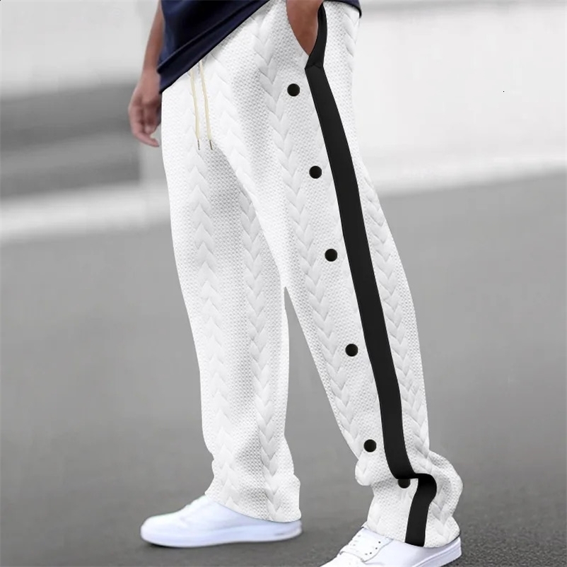 autumn mens loose casual pants mens retro patch work button sports elastic rope breathable pocket straight Trouser 240927