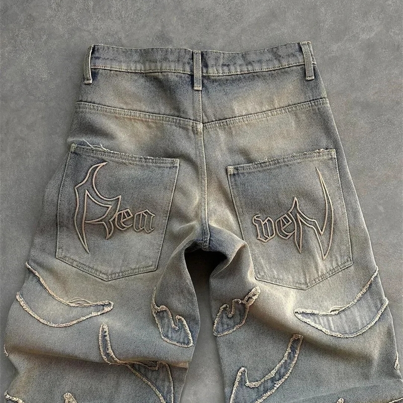 Patchwork Baggy Jeans Fashion Harajuku Gothic High Waist Wide Trousers Streetwear Y2k Jeans Mens Hip Hop Retro Distressed 240318