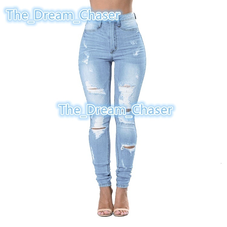 Hot Seller High Quality Denim Hole Skinny Stretchy Pencil Jeans Pants High Waist Jeans Womens Denim Jeans