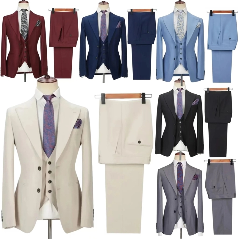 Ultra slim fit tailcoat mens set 3-piece jacket vest and pants set top lapel high-quality mens wedding business set 241111