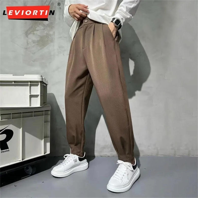 Solid color set pants mens fashion business association mens dress ankle zipper pants Korean straight mens office formal mens style 240824