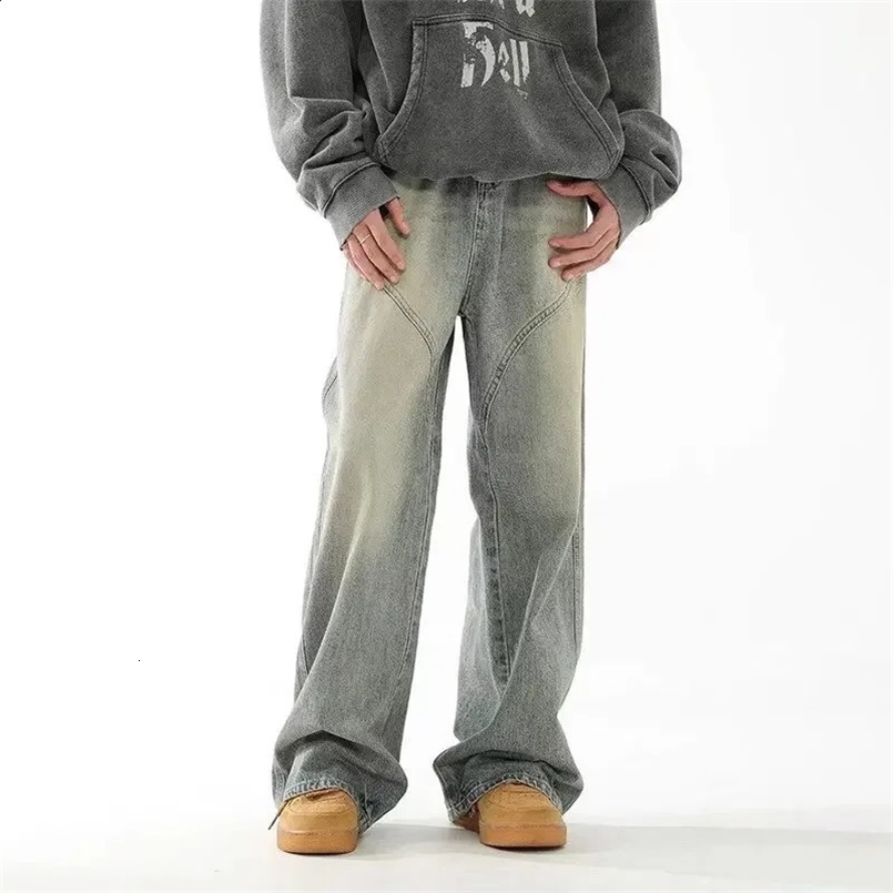 American Style Vintage Loose-fit Casual Straight-leg Jeans For Men Spring Autumn Fashionable Trendy Wide-leg Trousers 240829