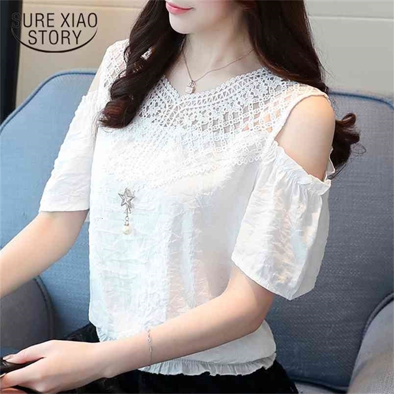 summer chiffon shirts short sleeved blouses sweet solid women tops fashion causal hollow out clothing D614 30 210506