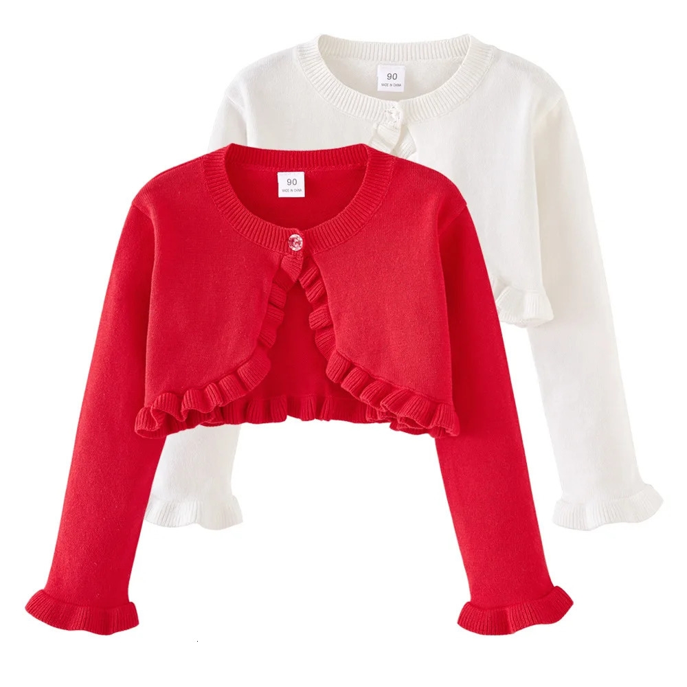 Girls Cardigan Sweater Spring And Autumn White Ruffles Fashion Sunscreen Clothing Cotton Sweater Girls Air Conditioning Shirts 250922