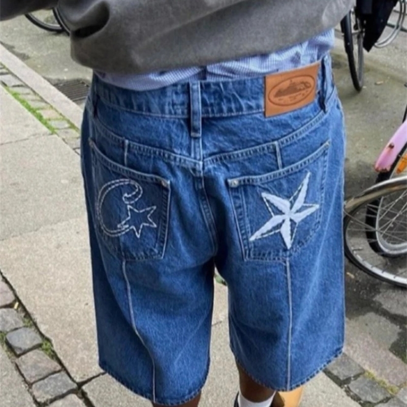 DEEPTOWN Y2k Hip Hop Denim Shorts Jorts Mens Streetwear Harajuku Fashion Casual Punk Rock Gothic Wide Leg Baggy Shorts 241219