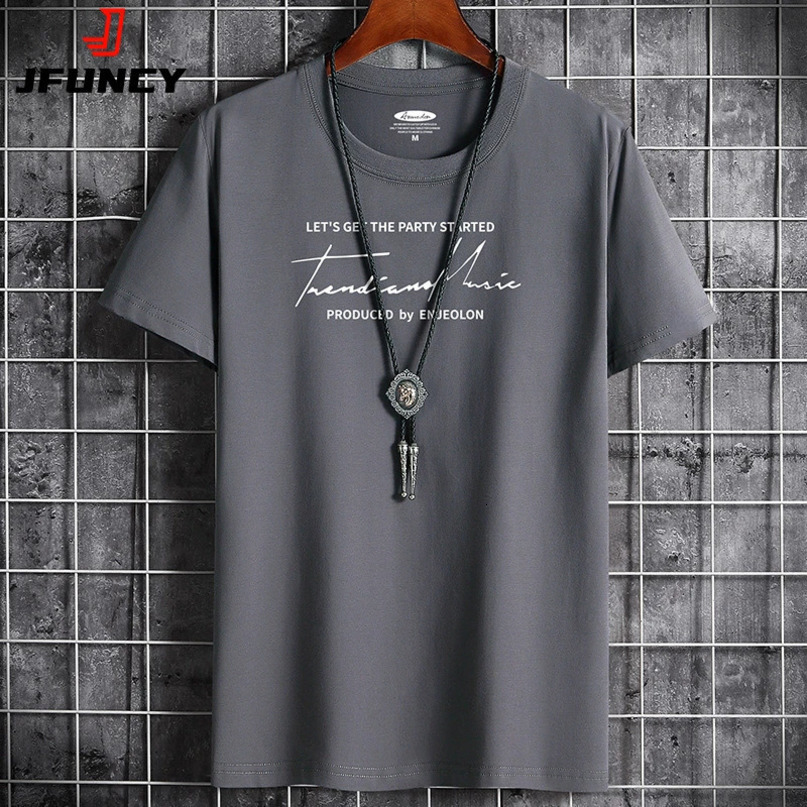 JFUNCY Summer Men Tops Plus Size S6XL Loose ONeck Short Sleeve Man Cotton Tshirt Letter Print Mens Casual Tshirts 240409
