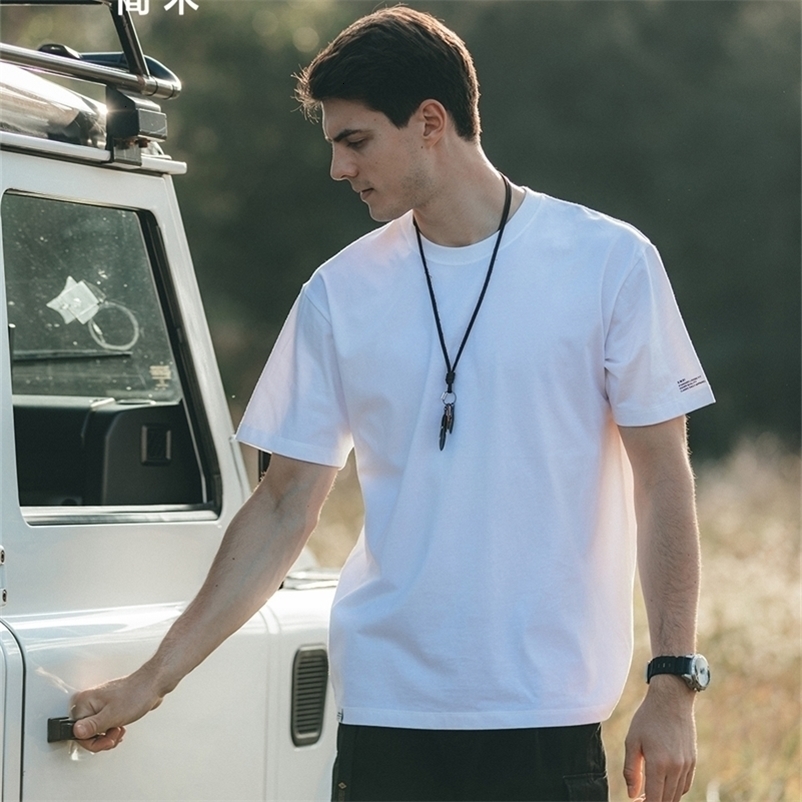 Men's T-Shirts Summer 250g 100% Cotton Fabric T-shirt Men High Quality Solid Color Drop Sleeve Loose Tshirts Oversize Tops 230425