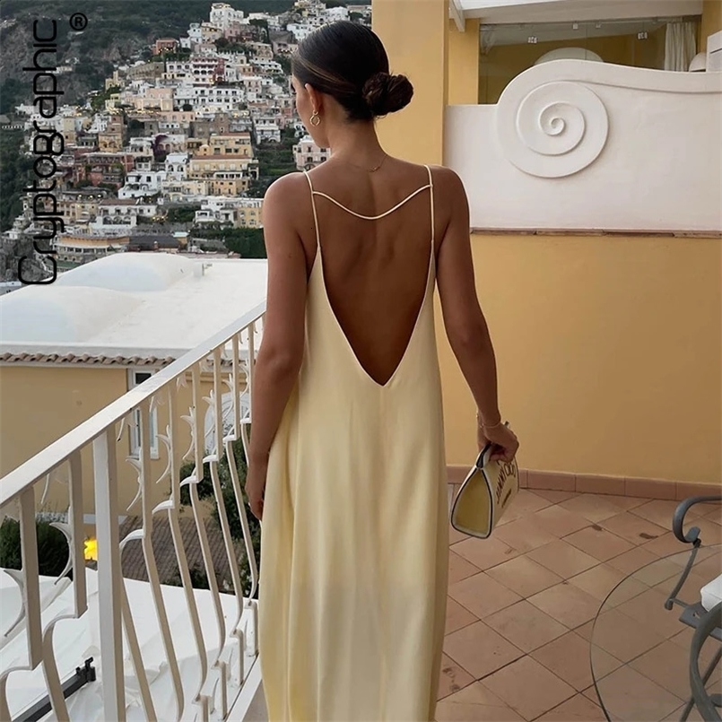 Cryptographic Summer Sexy Open Back Sleeveless Slip Maxi Dress Cut Out Club Party Dresses Holiday Elegant Outfits Satin Vestido 240823