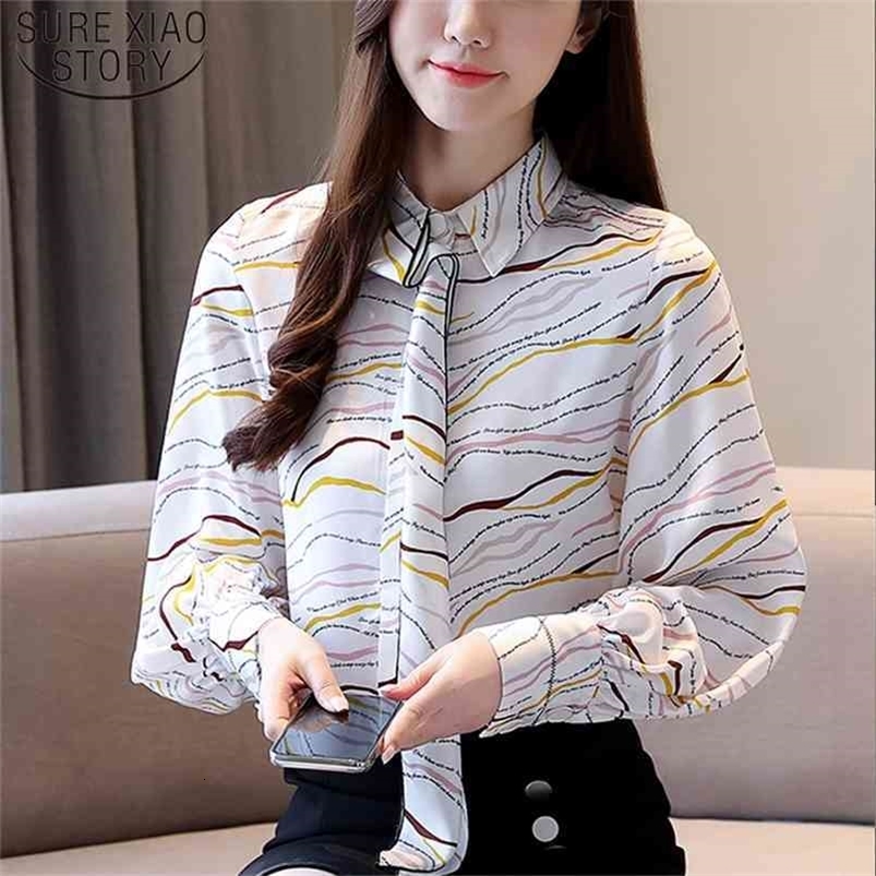 Korean Fashion Clothing Long Sleeve Print Office Lady Women Spring Elegant clothes Tops and Blouse Blusas 8453 50 210506