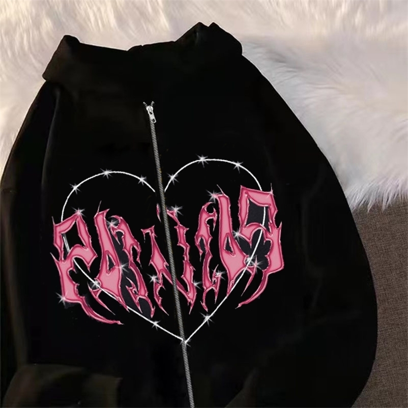 Women's Hoodies Sweatshirts Fashion Y2K Skeleton Hoodies Women Gothic Black Zip Up Oversized Sweatshirt Ladies Retro Harajuku Hooded Jacket Str