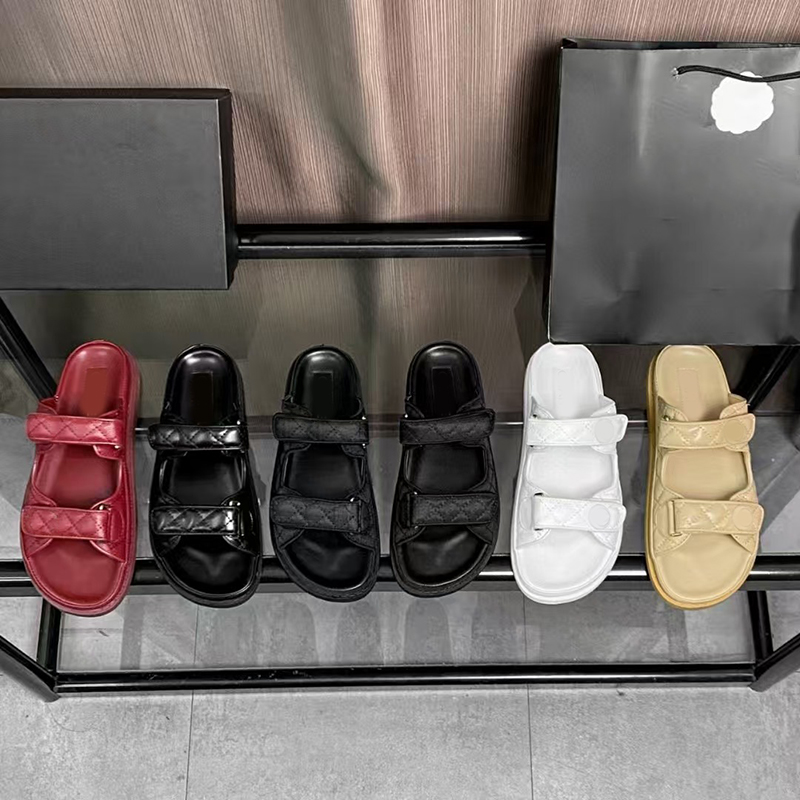 Crystal quilted sandal designer women summer sandals designer slides sliders luxury platform sandal dad sandals slides mules beach shoes leather san