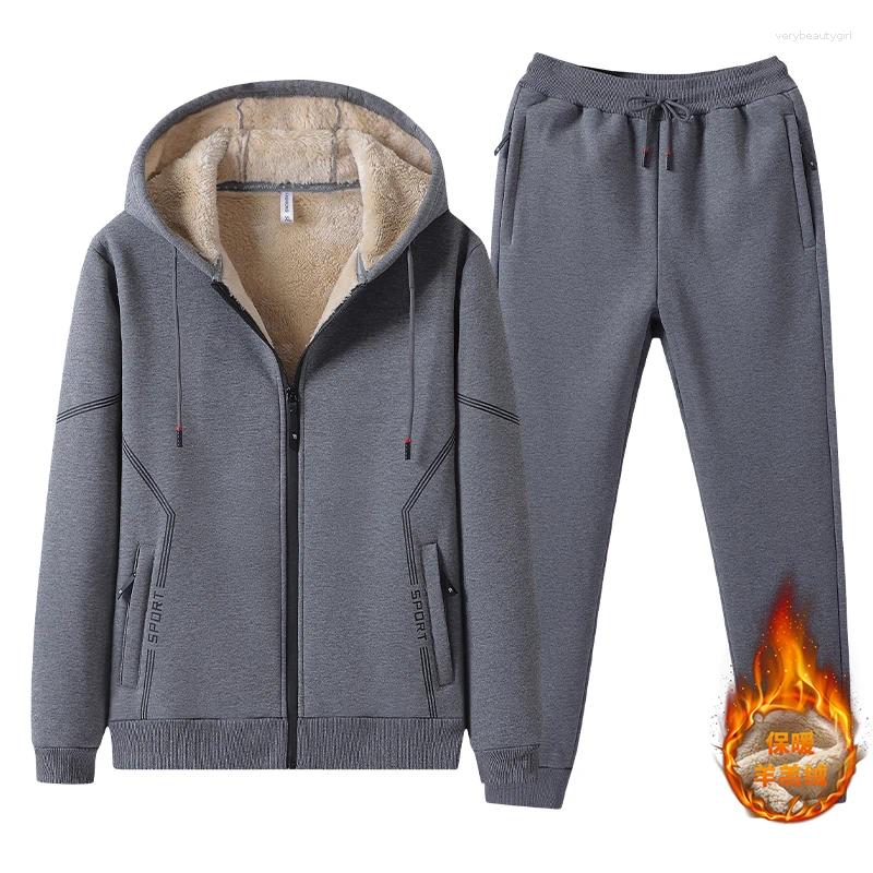 Men's Tracksuits Winter Men Thickened Fleece Hooded Sports Set For Casual Two-Piece Suit Korean Style Youth Large Size Mens