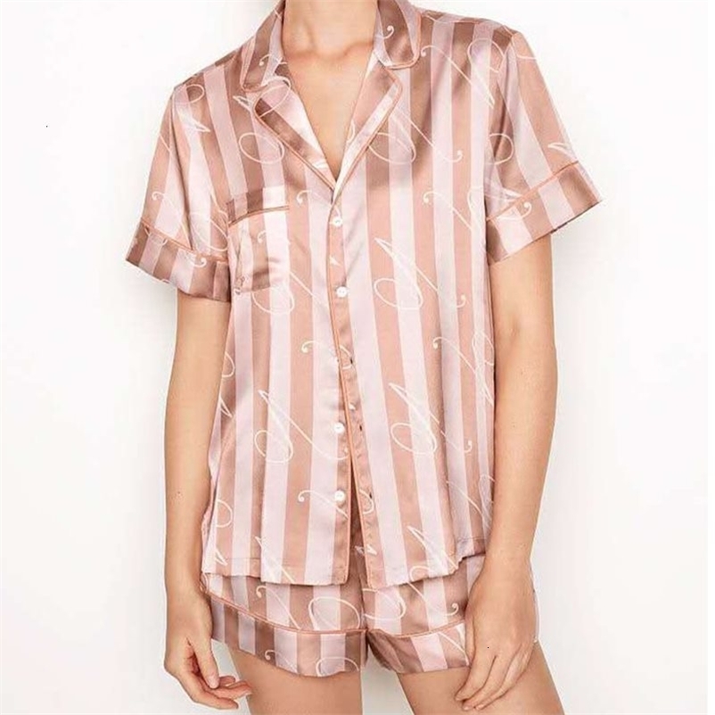 Women's Sleepwear Striped Pajama Set for Women 2 Pieces Set Satin Silk Sleepwear Pyjamas Short Sleeve Shorts Summer Ladies Loungewear Home Clot