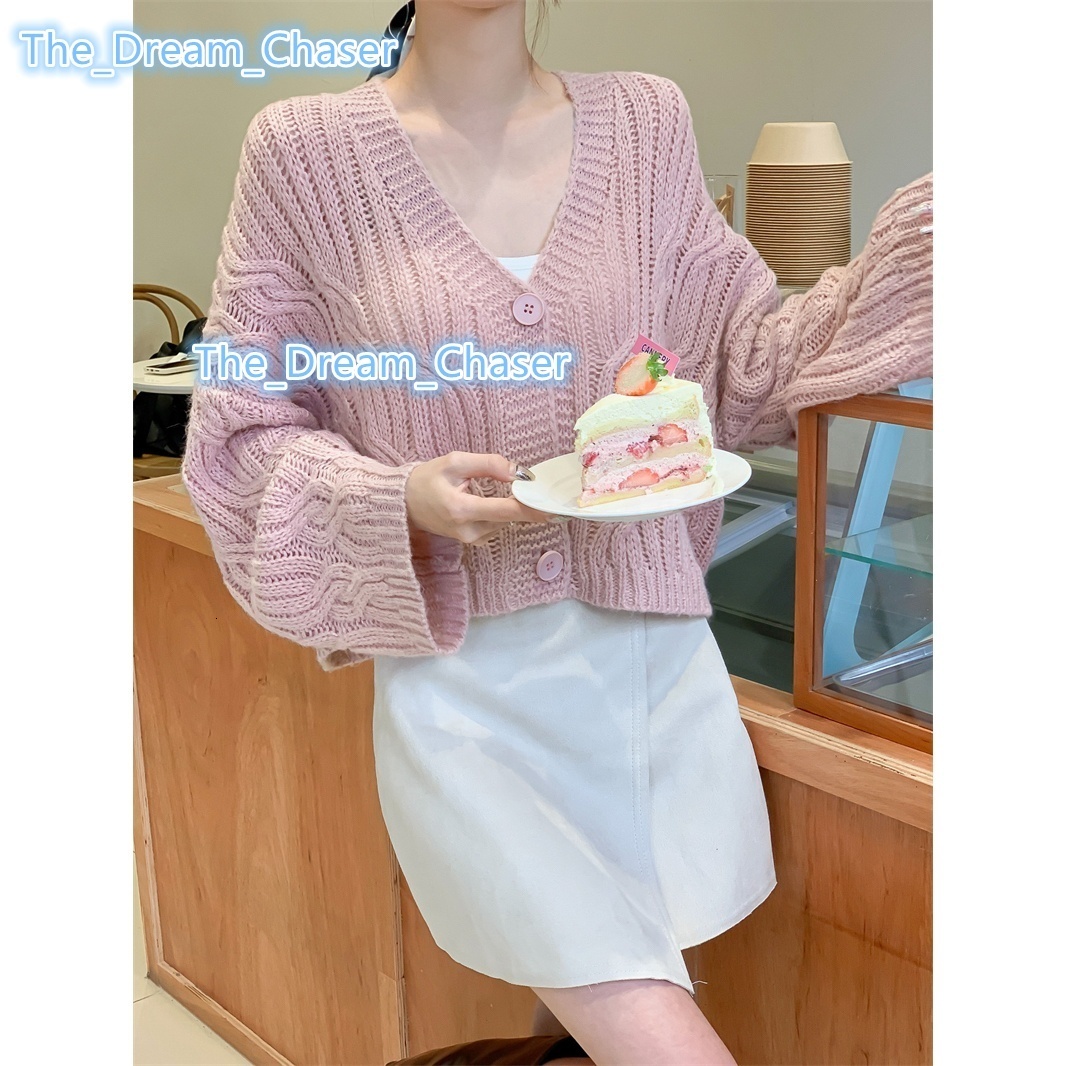 European American Style VNeck Wool Knitting Cardigan for Women Lazy Loose Casual Long Sleeved with Button Decoration for Spring