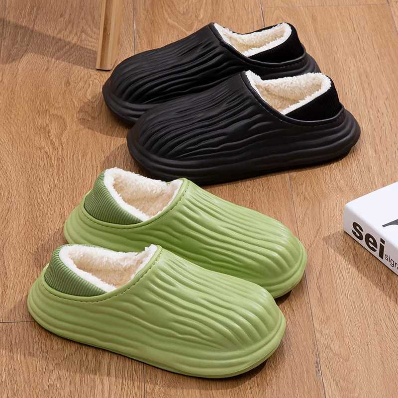 New EVA Short Plush Waterproof couples Slippers Winter Warm striped women Cott Shoes Soft Thick Comfort Home floors SlidesXJ250925