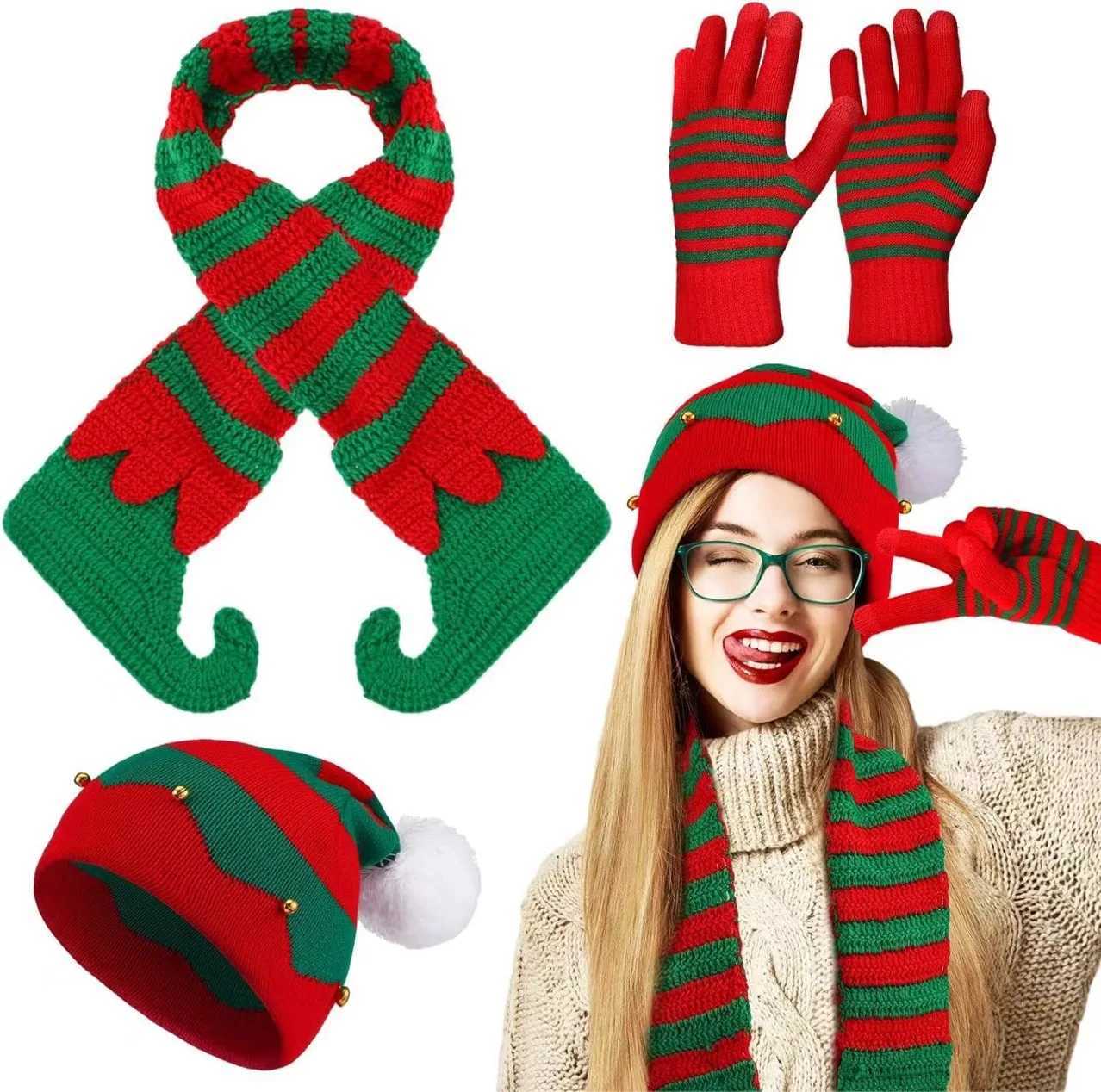 New Christmas Knitted Hat AutumnWinter Warm 3Piece Set Hot Selling Hairball Hat Scarf Gloves Winter Essential Warmth X250925