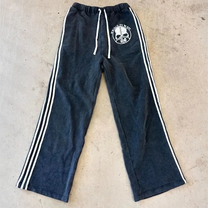Retro Gothic Punk Skull Bone Letter Print High Waist Casual Pants Mens Y2K Fashion Versatile Harajuku Loose Sweatpants Womens 240517
