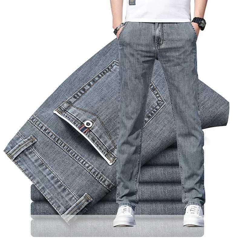 2025 Summer New Mens Loose Gray Jeans Fashion Casual Stretch Straightleg Denim Pants Male Light Blue Mens Trousers W250925
