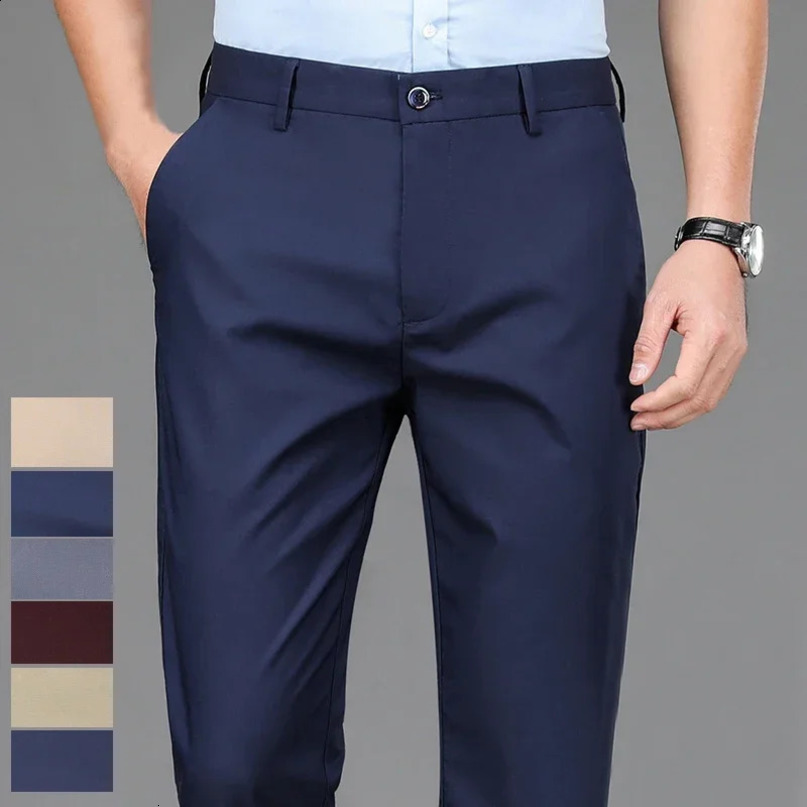 Mens elastic casual pants business suit spring and summer breathable dress fulllength mens work clothes 240816