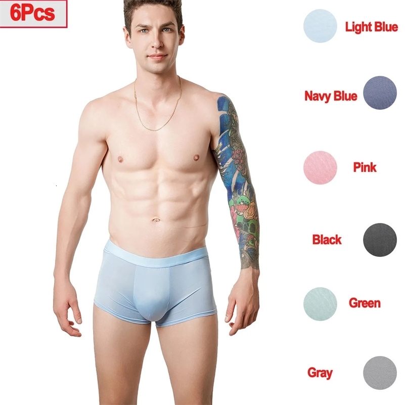6 piecespack Summer Cool Ice Silk Boxing Shorts Mens Underwear with Size Breathable y250420Z