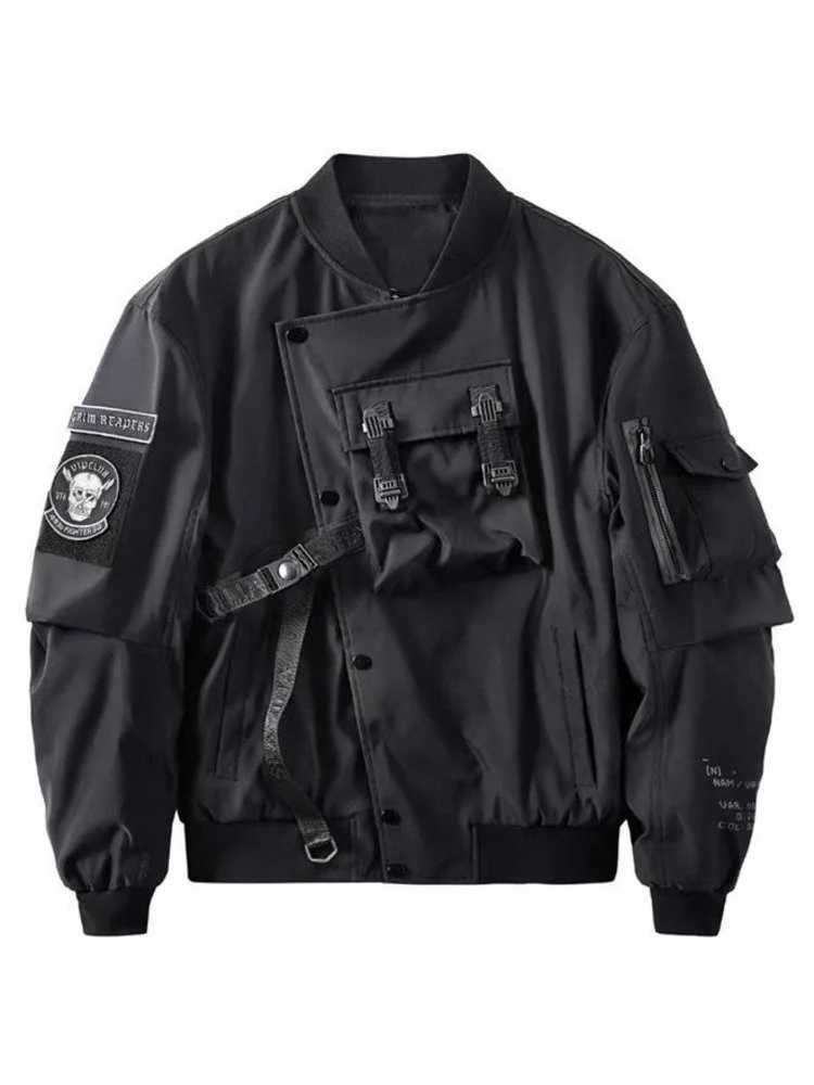 God of Death Bomber Jacket Chest Pocket Techwear Men Punk Hip Hop Tactical Streetwear Black Varsity Jackets Oversized MA1 Coats X250925