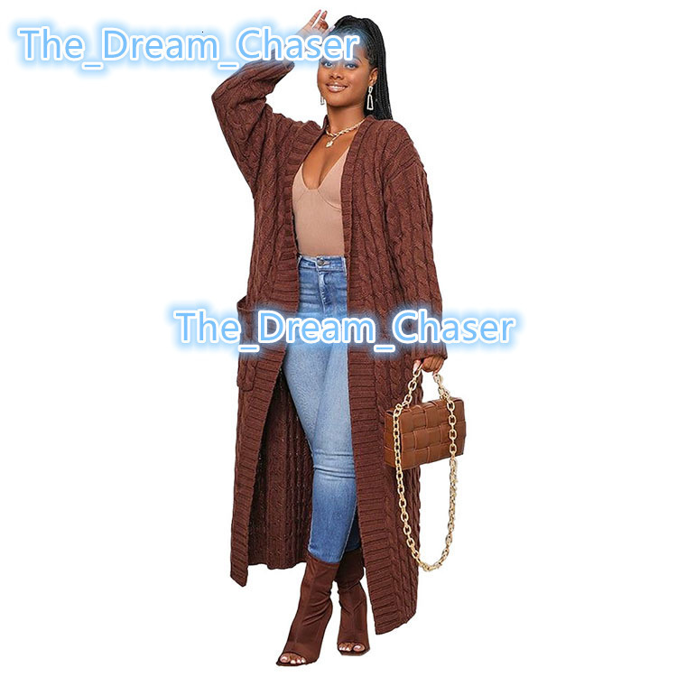 Womens Clothing 2022 American Womens Sweaters Winter New Loose Knit Cardigan Languid Lazy Wind Pocket Long Sweater Coat