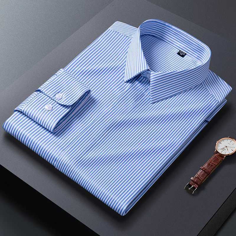 New in shirt plus size ModaL elastic striped longsleeve shirts for men slim fit formal plain shirt wrinkle free office clothes X250925