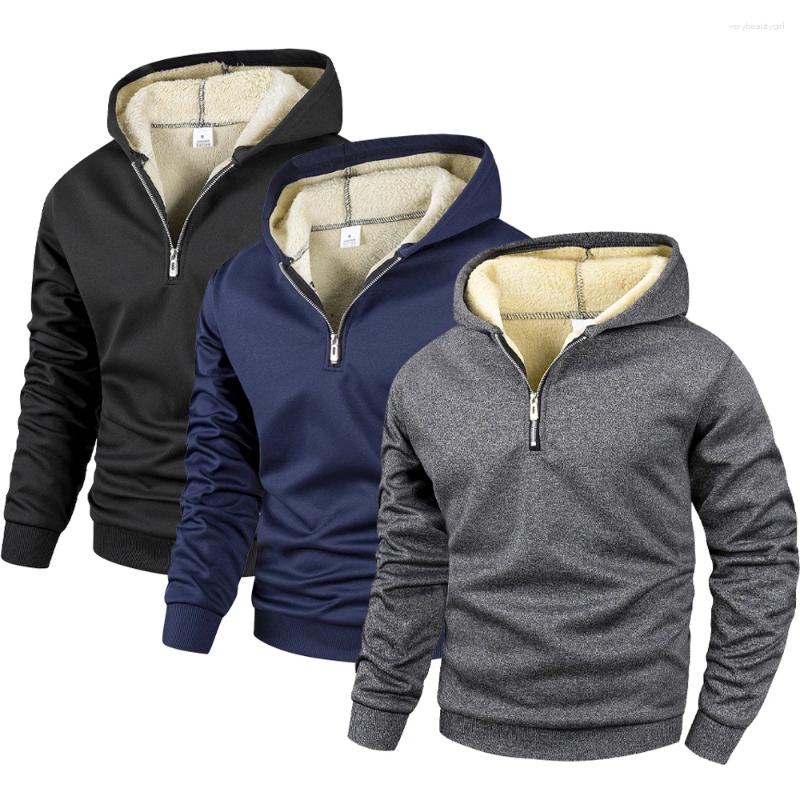 Men's Hoodies Warm Fleece Sweatshirts Half Zipper Stand-up Collar Wool Jackets Autumn Winter Outdoor Pullover Coat