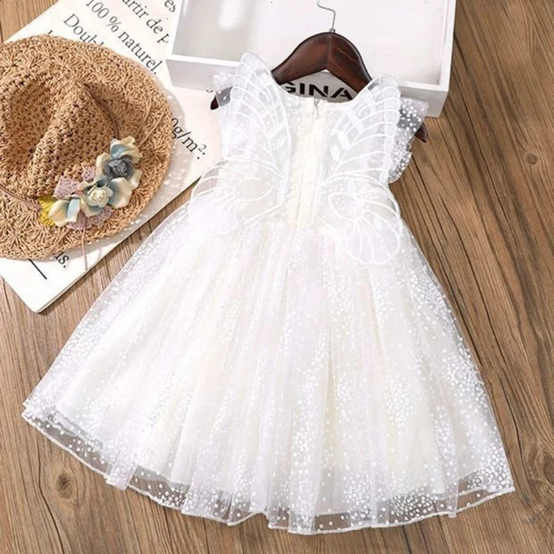 Girl dress polka dot princess dress baby white gauze dress Winged angel white gauze dress birthday party gifts 1-8T summer 250408