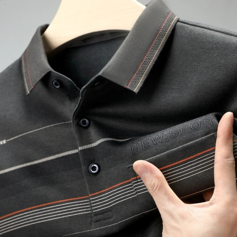 Mens casual long sleeved polo shirt fashionable solid color top 240816