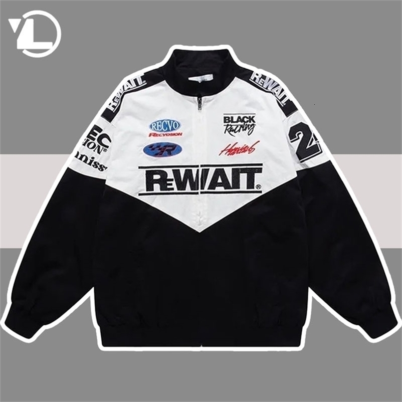 Men's Jackets Hip Hop Racing Jackets Men High Street Letter Embroidery Patchwork College Windbreaker Coats Retro Motorcycle Varsity Jacket 2209