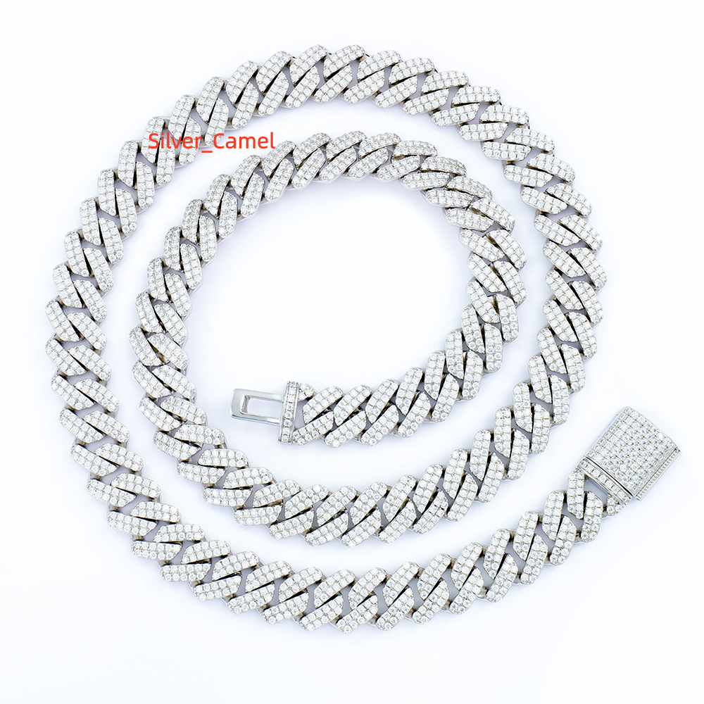 925 Sterling Silver Hiphop Jewelry 12mm Sharp Angled Style Iced Out Moissanite Cuban Link Chain Men Necklace Boyfriend Gift