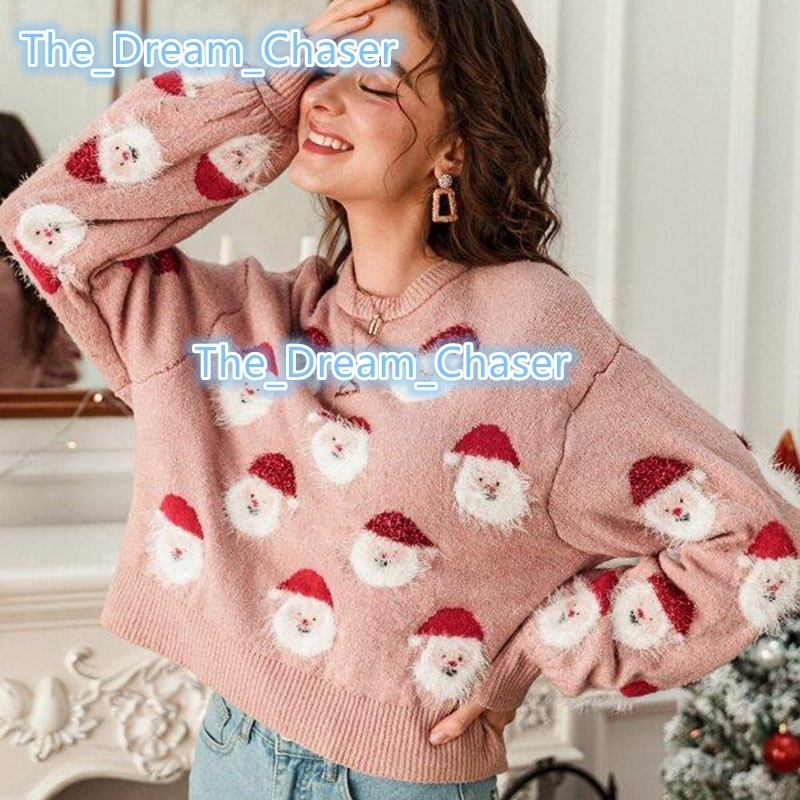 Oem Round Neck Long Sleeve Knitted Jacquar Christmas Gilr Sweater Jumper Funny Drop Shoulder Xmas Ugly Christmas Womens Sweaters