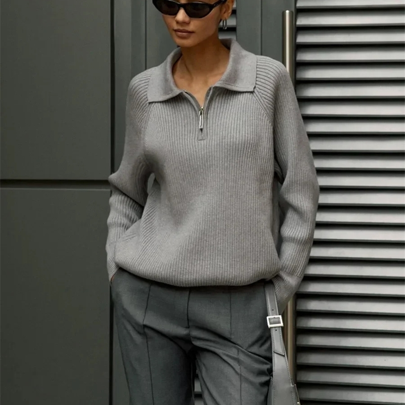 Wolfeel Autumn Winter Simple Casual Polo Collar Knitted Pullover Sweate Office Lady Fashion Warm Top Women Long Sleeves 241223Zy
