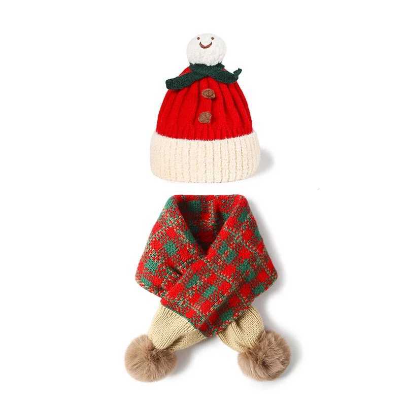 Childrens Winter Red Hat And Scarf Set Cartoon Snowman Design Warm Knitted Scarf Cap for Boys And Girls Xmas New Years Gift X250925