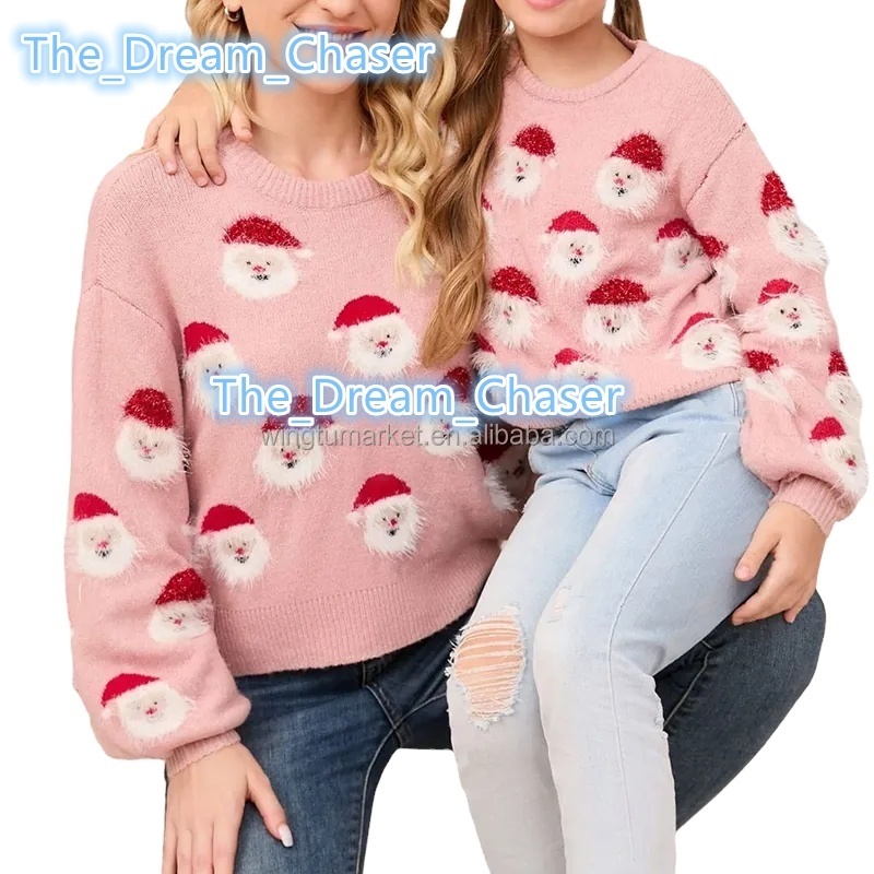 Wholesale ODM OEM Winter Knit Sweater Plus Size Jumper Long Sleeve Mohair Knitted Kids Santa Christmas Sweaters for Women