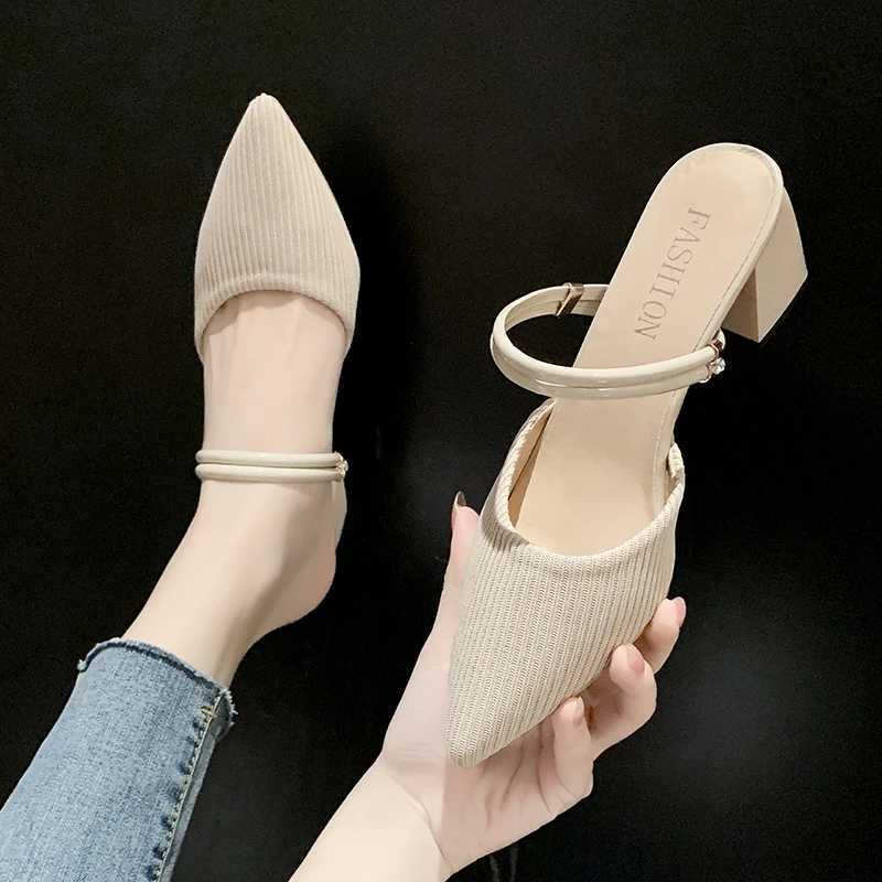 2024 Summer New Fi Pointed Toe Fi Twowear Comfortable Sandals Thick Heel Sexy Elegant Fi Slippers NO 39531XJ250925
