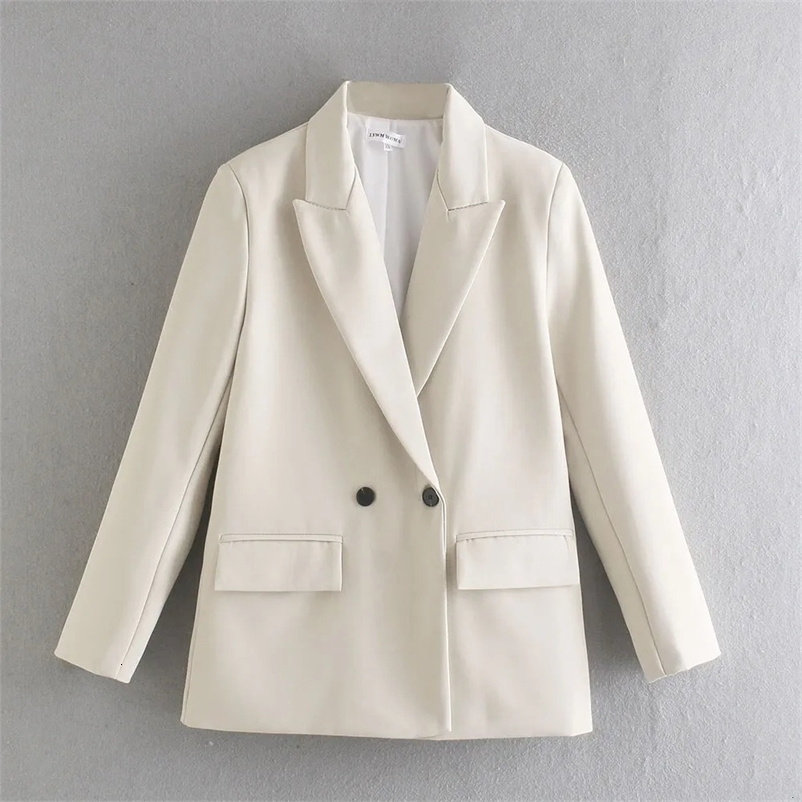 Women's Suits Blazers Women Fashion Double Breasted Loose Blazer Coat Vintage Long Sleeve Flap Pockets Female 231005