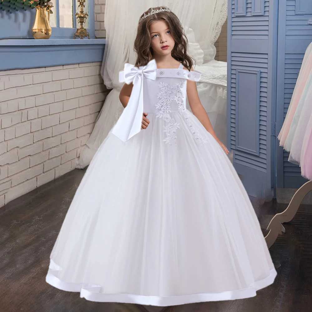 Elegant Bridesmaid Par Girls Dresses Flower Big Bow White Wedding Princess Dress for Kids Gala Birthday Prom Christmas Costume W250925