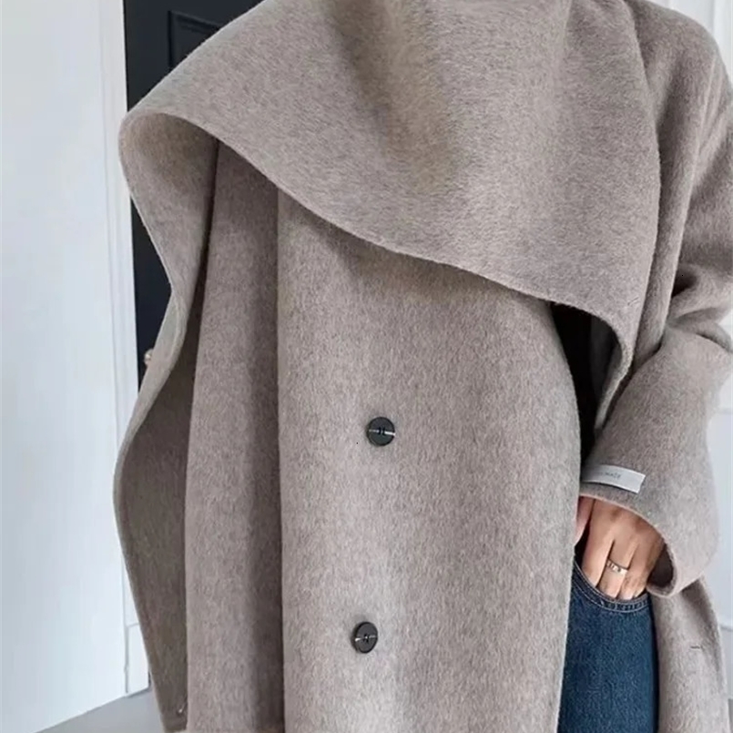 Eshin Autumn And Winter Shawl Scarf Collar Double-breasted Solid Color Womens Double-sided Woolen Belt Coats TH5394 241126